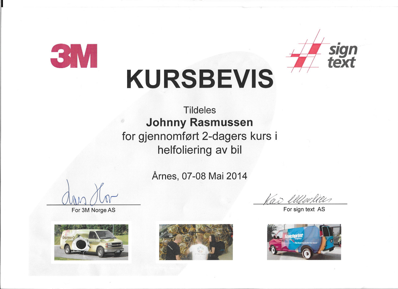 3M kursbevis helfoliering